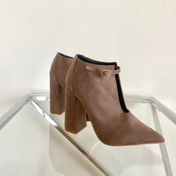 Stylish Bootie with Gold Buckle Detail | Taupe Color - Picture 3 of 5